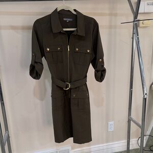 Sharagano Khaki Utility Dress with Belt